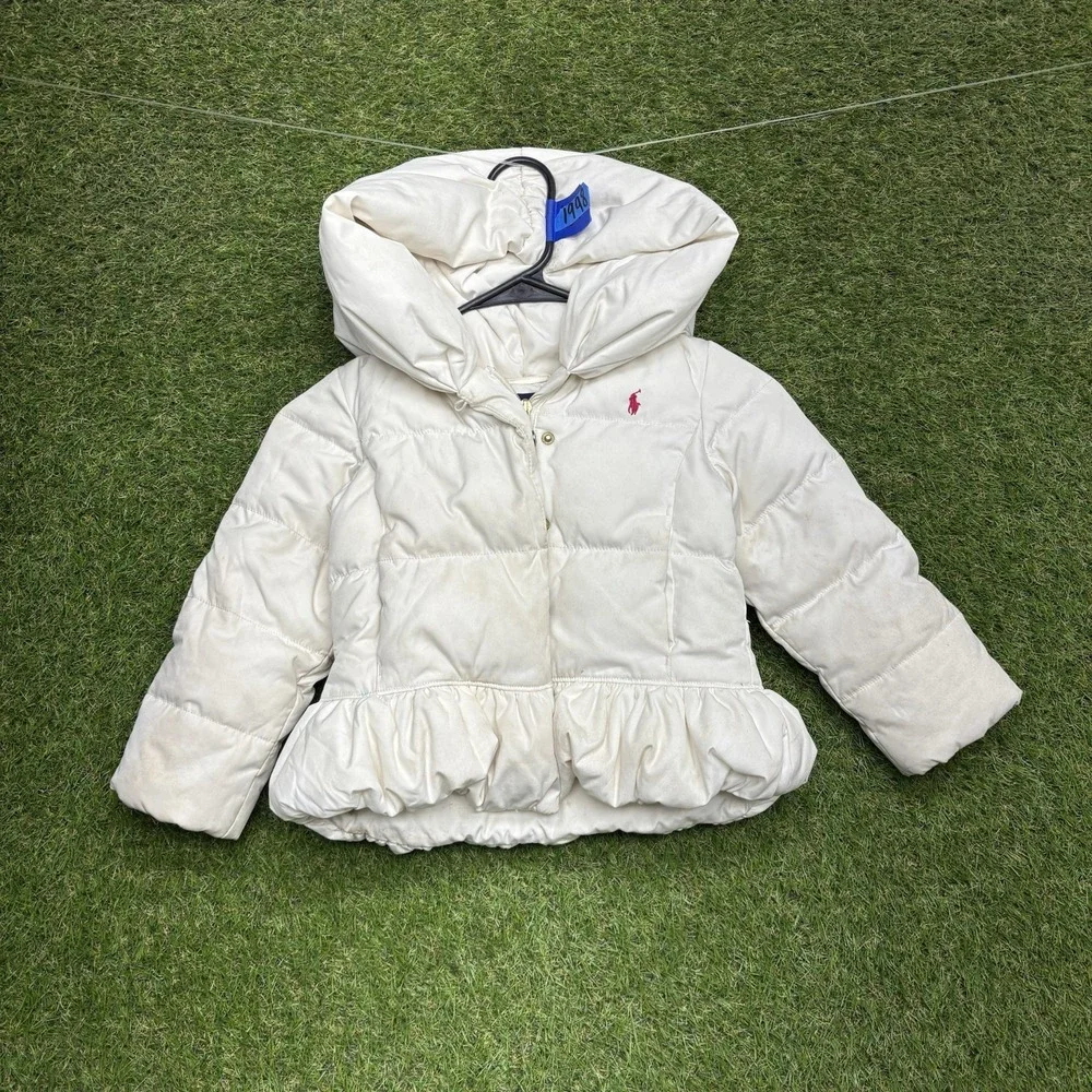 Ralph Lauren Down Jacket Girls 4T Kids Toddler Hooded Peplum Ski Coat Winter
